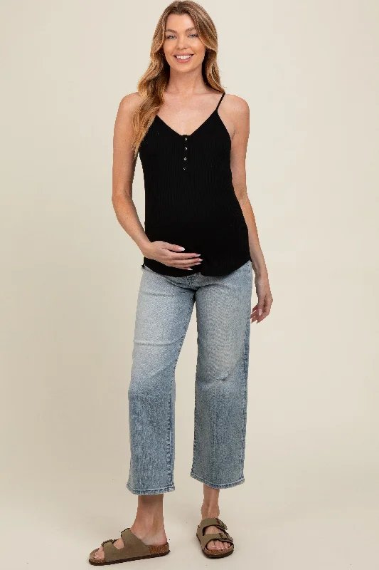 Light Blue Distressed Maternity Wide Leg Ankle Crop Jeans