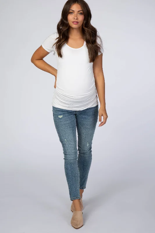 Blue Distressed Maternity Skinny Jeans