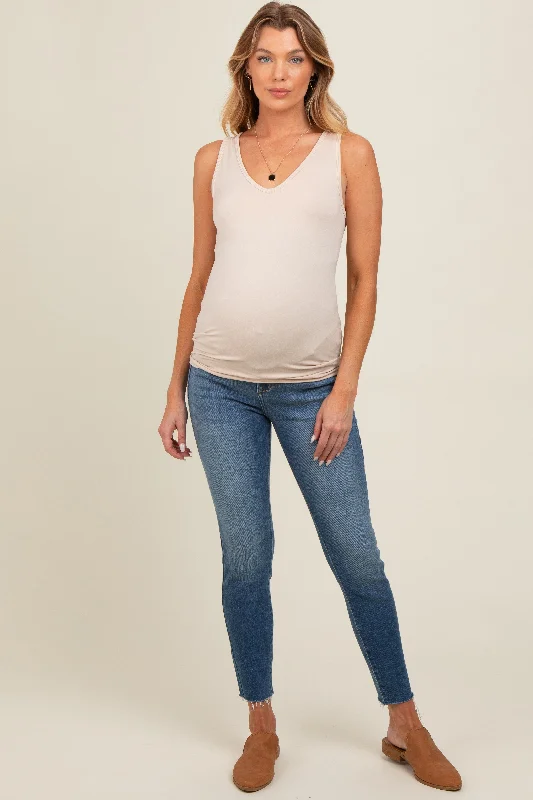 Blue Cut Hem Skinny Maternity Jeans