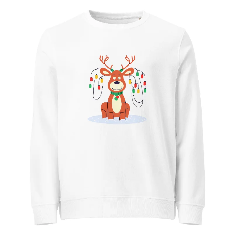 Twinkling Reindeer Christmas Graphic Women Organic Sweatshirt