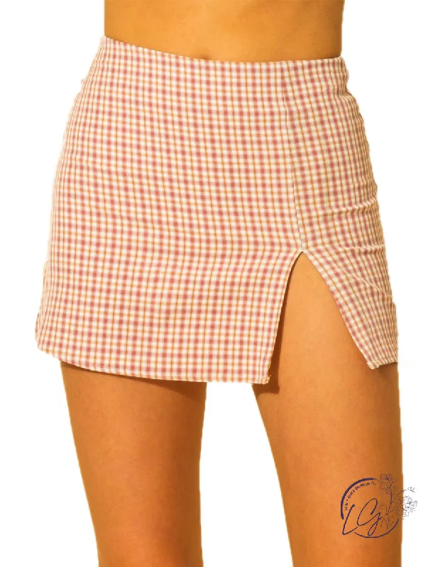 Game on plaid mini skirt