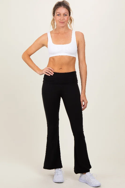 Black Fold Over Waistband Flared Pants