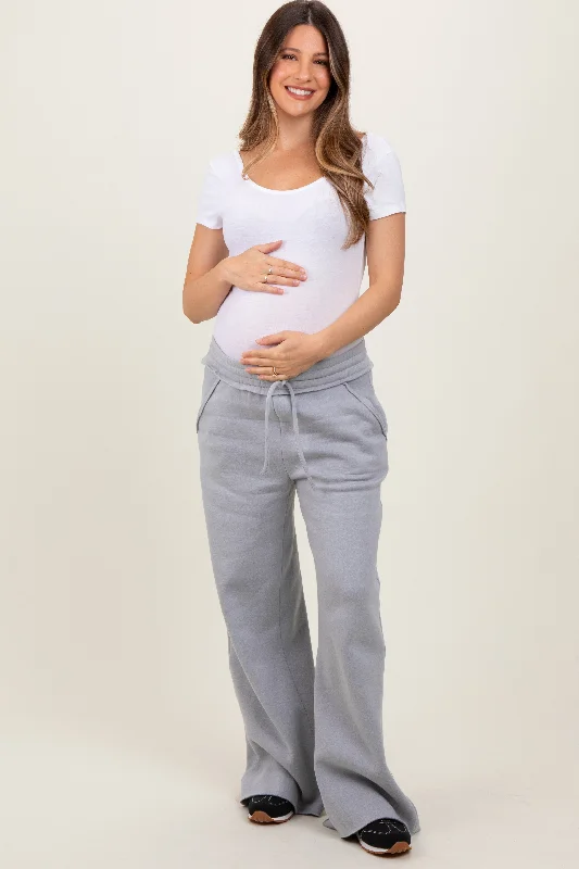 Heather Grey Exposed Seam Wide Leg Maternity Sweatpants