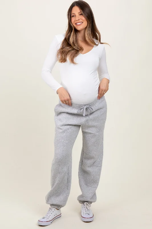 Heather Grey Drawstring Relaxed Fit Maternity Sweatpants