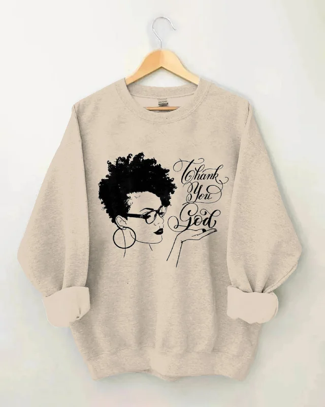 Afro Women Thank You God Long Sleeve Sweatshirt