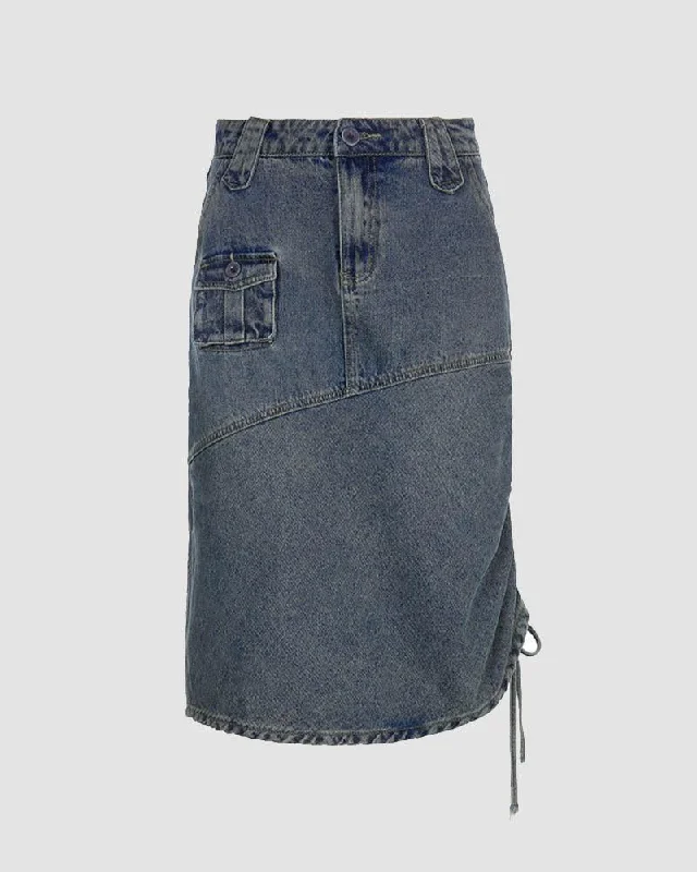 Quillpost Asymmetric Tie Denim Skirt