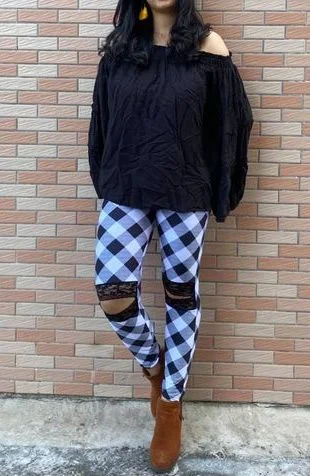 Lace Ankle Leggings, Plaid