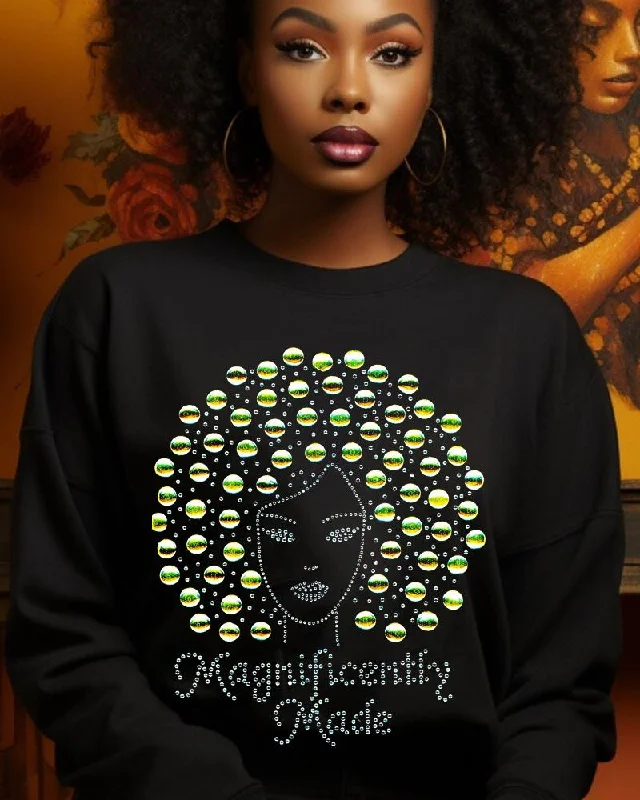 Personalized Afro Letters Hot Diamond Print Casual Women’s Round Neck Sweatshirt