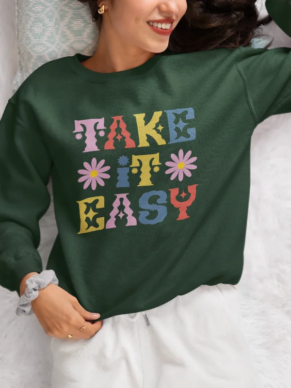 Women Olive Green Sweatshirt Take It Easy