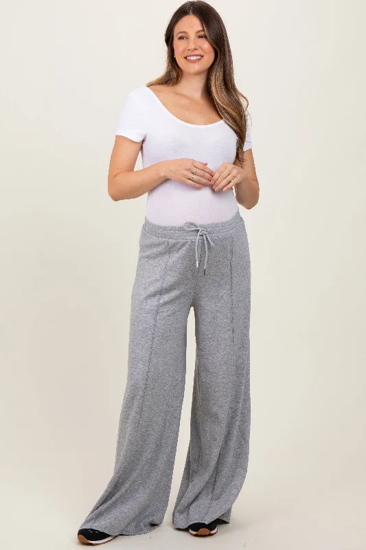 Heather Grey Wide Leg Drawstring Maternity Sweatpants