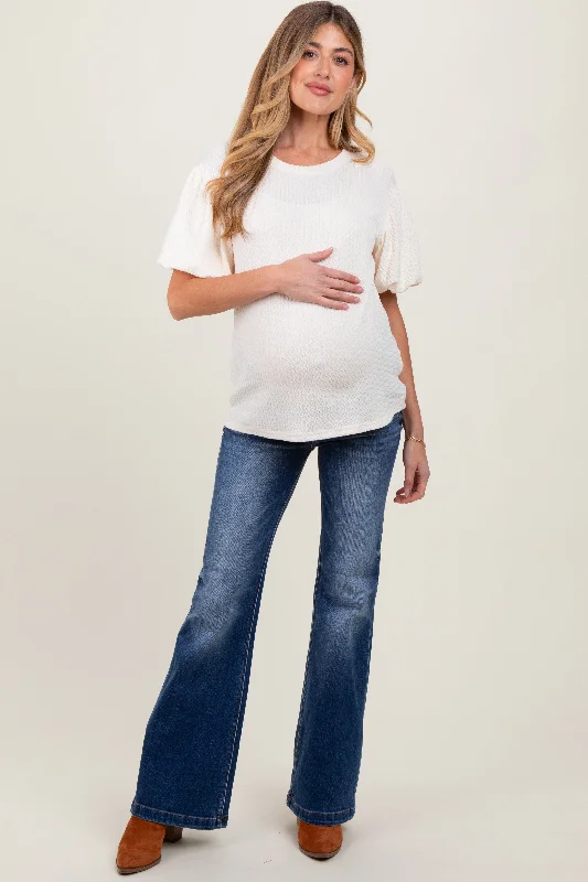 Navy Blue Washed Maternity Flare Jeans