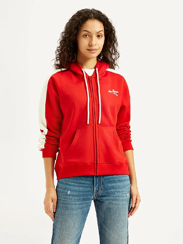 Women's Colorblock Red Hooded Sweatshirt