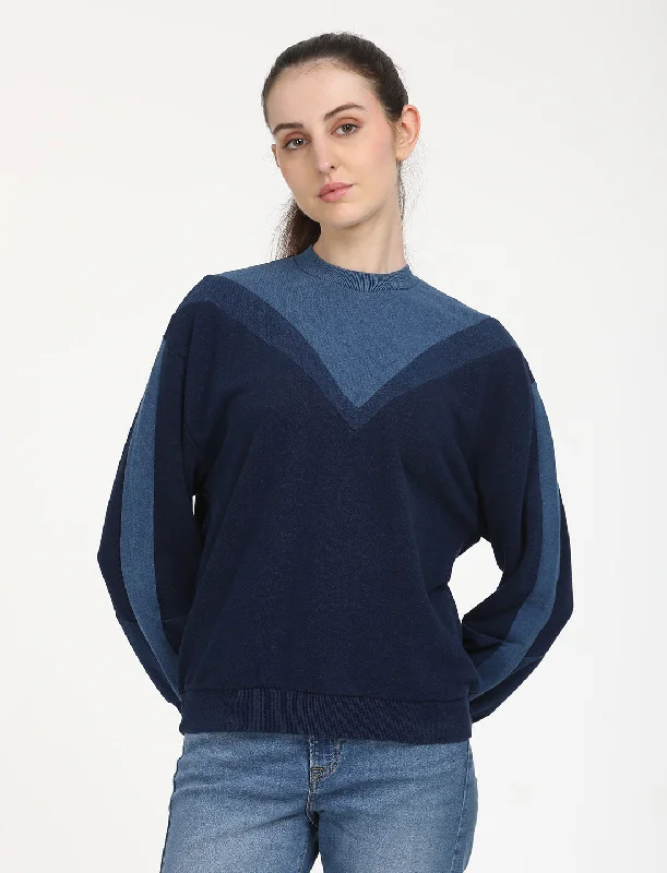 Women's Colorblock Navy Crew Neck Sweatshirt