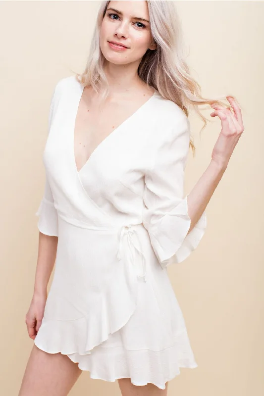 Ruffle Wrap Romper, White