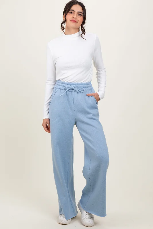 Light Blue Exposed Seam Wide Leg Sweatpants