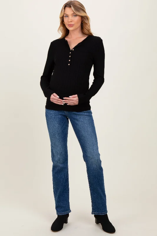 Navy Blue Vintage Wash Slim Straight Maternity Jeans