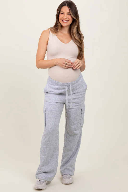 Heather Grey Cargo Pocket Straight Leg Maternity Sweatpants