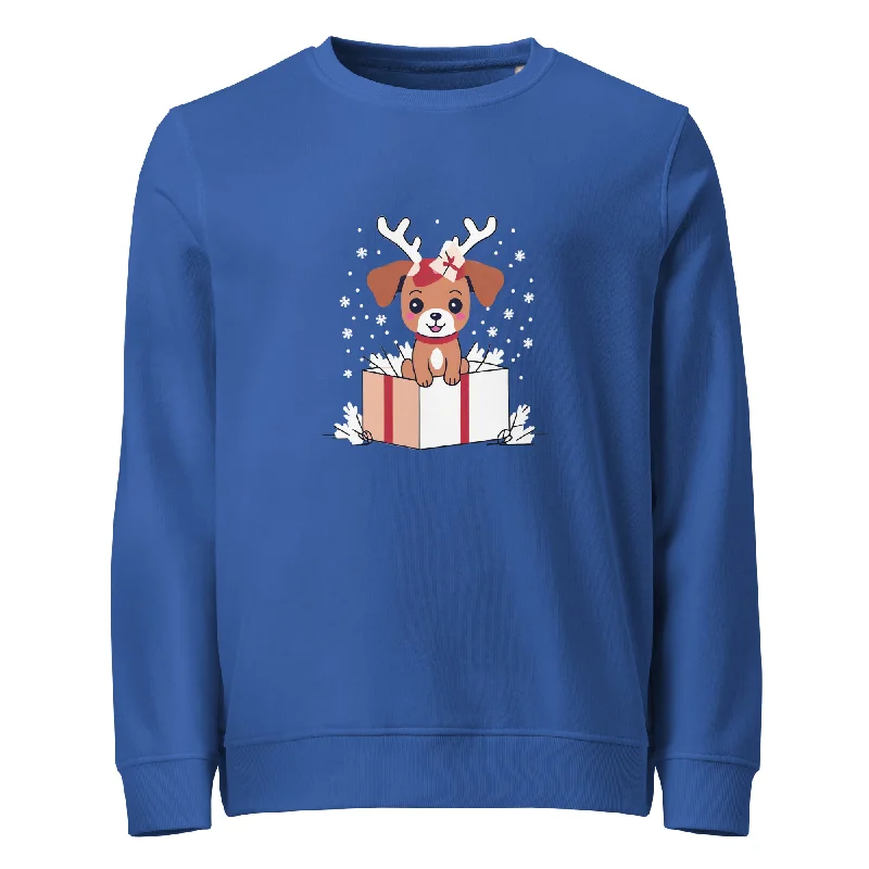 Puppy Present Christmas Graphic Women Organic Sweatshirt