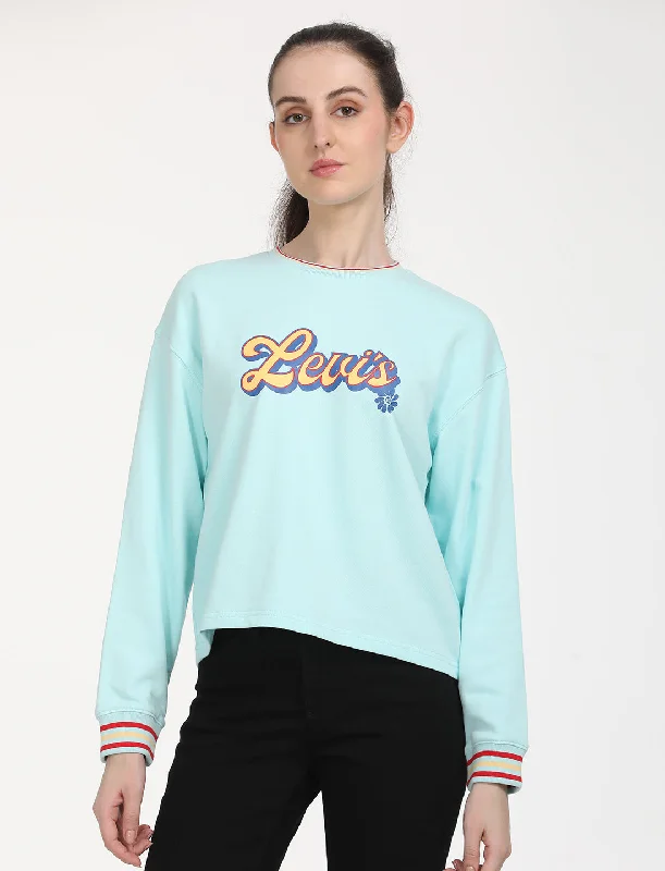 Women's Solid Light Blue Crew Neck Sweatshirt