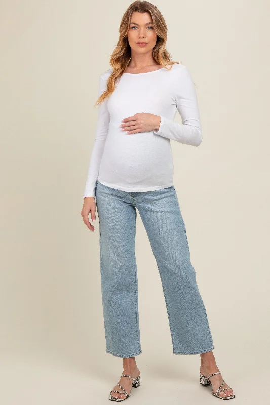 Light Blue Straight Crop Maternity Jeans