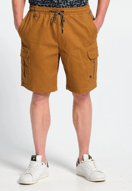 Short cargo homme en coton stretch brun sablé