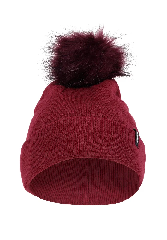 Bonnet fille à pompom bariollé bordeaux