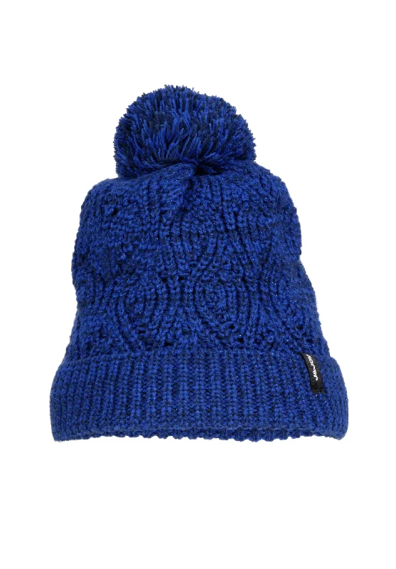 Bonnet femme à pompom bleu marine