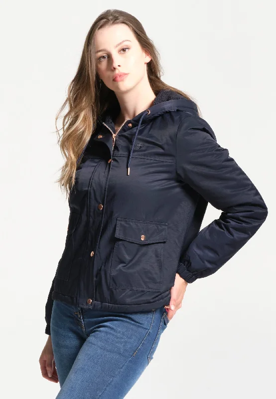 Veste femme bleu marine avec poches boutonnées