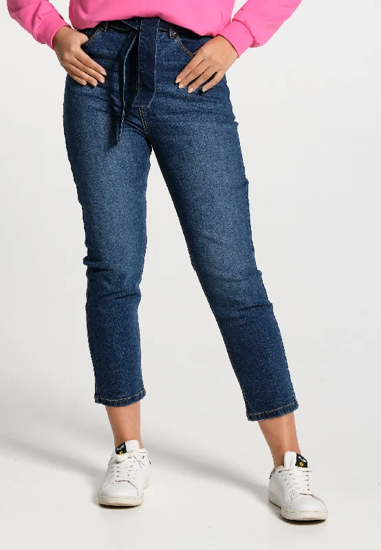 Jeans femme bleu moyen mom fit