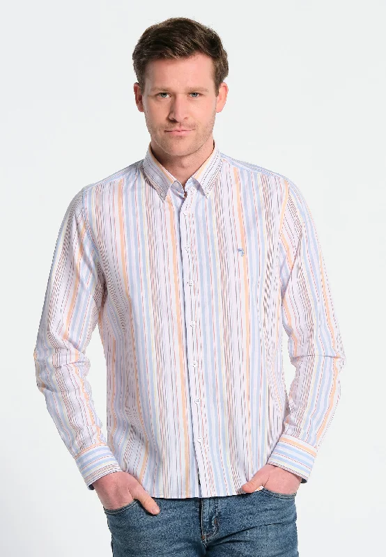 Chemise manches longues homme à rayures, col boutonné