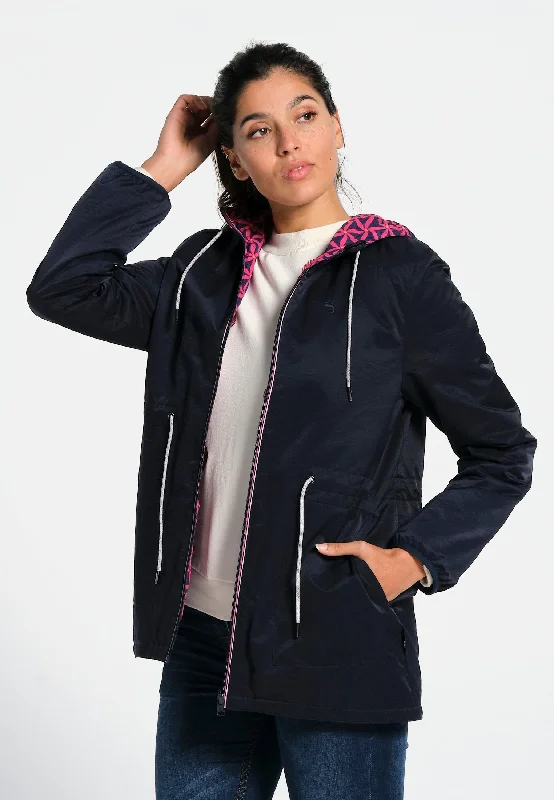 Veste femme réversible à capuche bleue marine