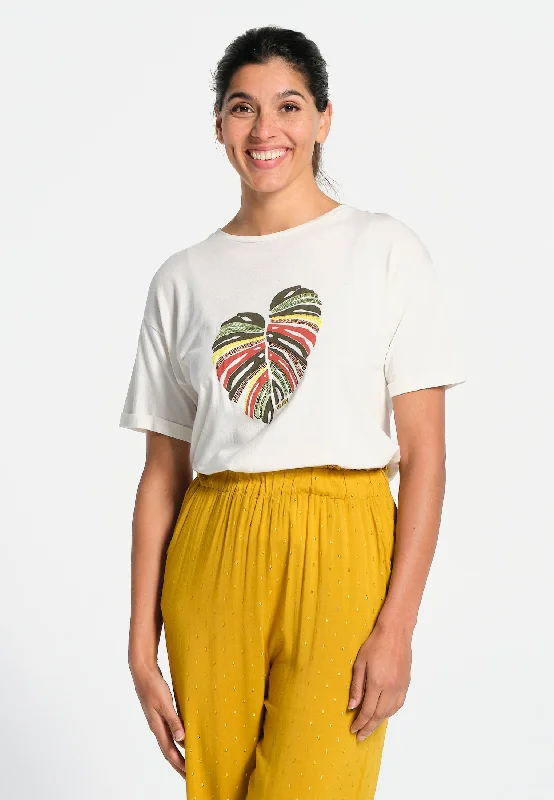 T-Shirt femme écru, motif imprimé et sequins