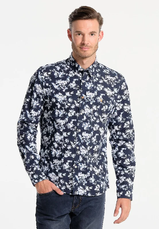 Chemise homme bleue marine avec fleurs