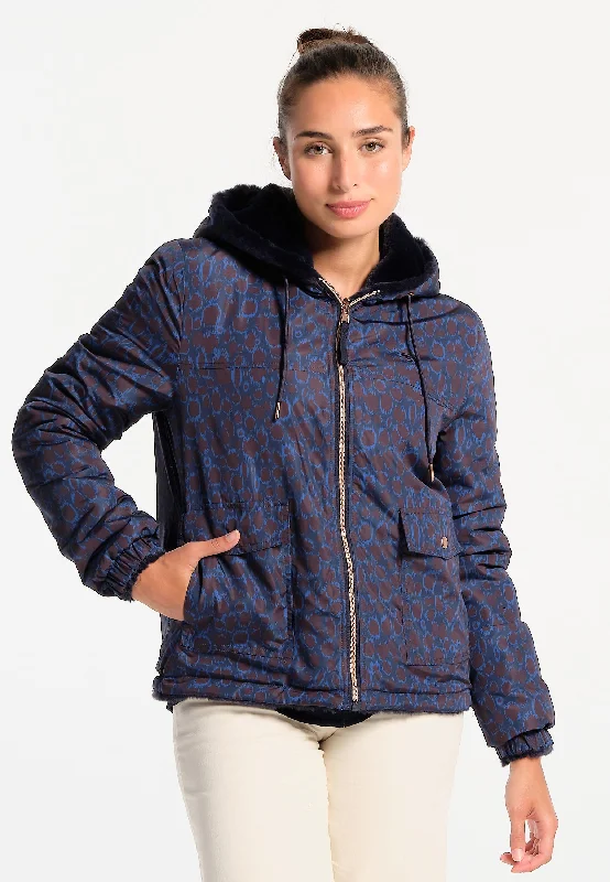 Veste femme réversible avec imprimé léopard bleu marine