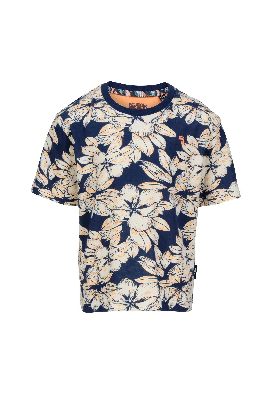 T-shirt garçon bleu et grosses fleurs