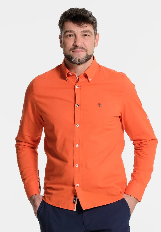 Chemise homme orange - effet lin