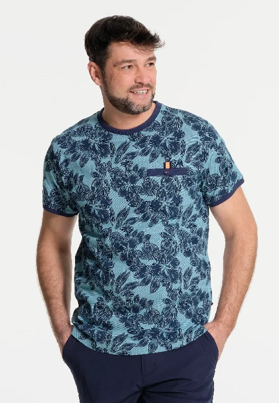 T-shirt homme turquoise et feuilles