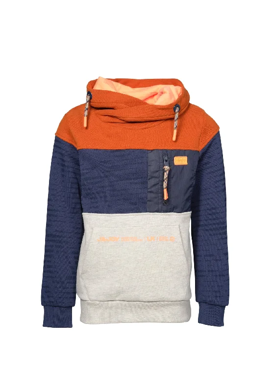 Sweatshirt garçon tricolore avec poche kangourou et col haut