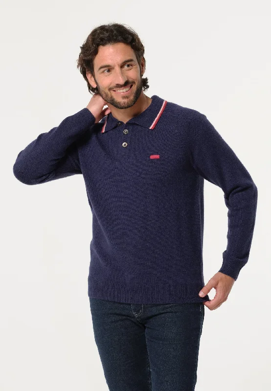 Pull homme bleu avec col façon polo