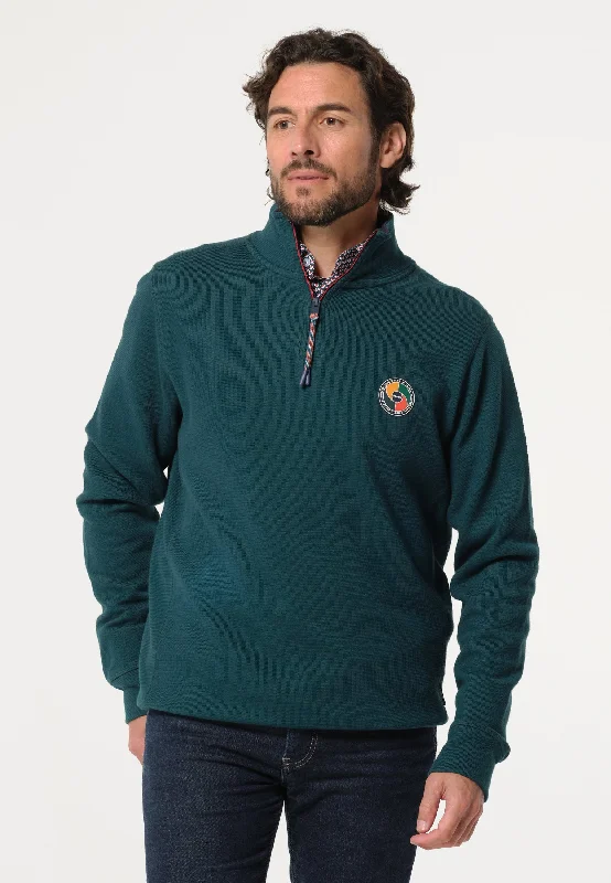 Sweatshirt homme vert avec logo tennis et col montant