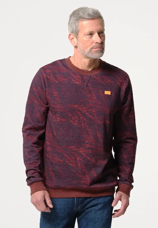 Sweatshirt homme bordeaux à col rond motif végétal