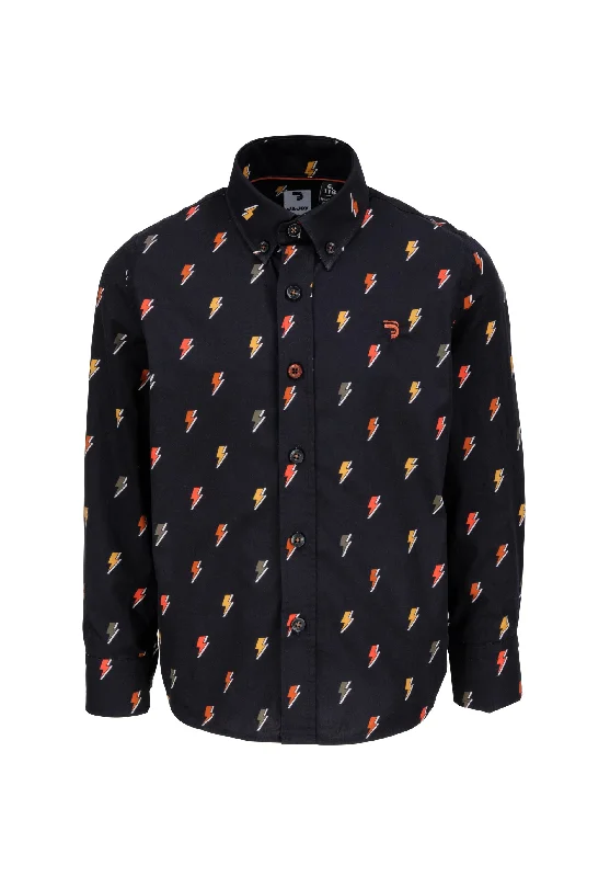 Chemise garçon noire avec motif éclairs