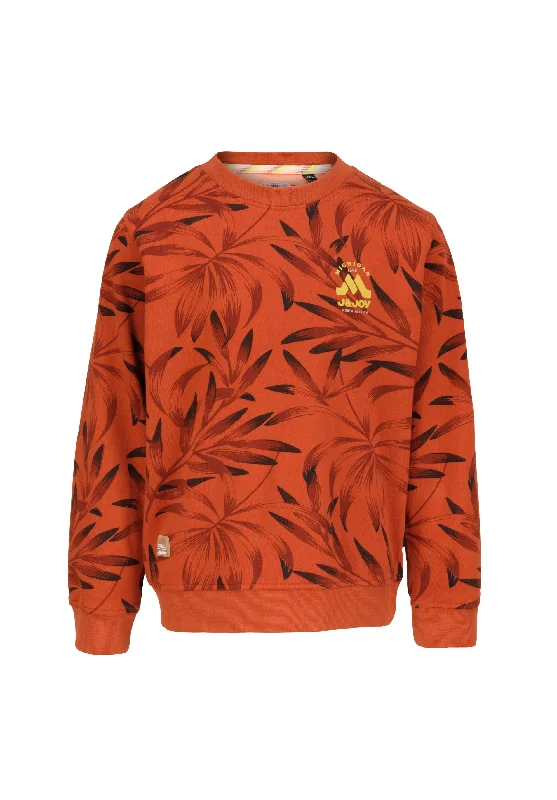 Sweatshirt garçon brun avec imprimé feuilles