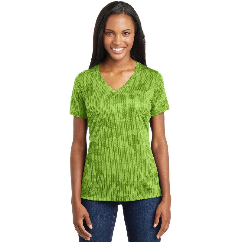 CLOSEOUT - Sport-Tek Ladies CamoHex V-Neck Tee