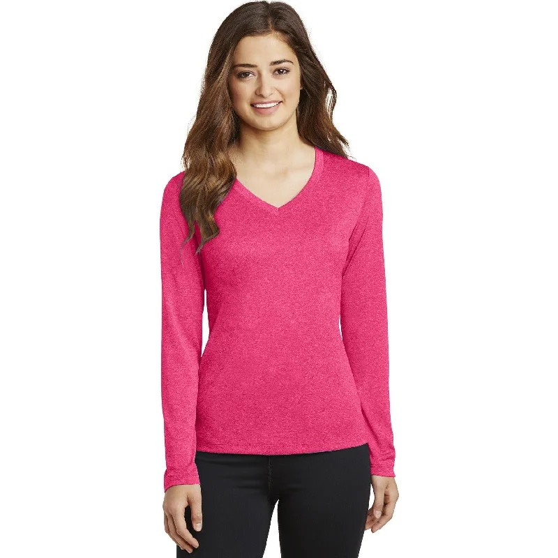 CLOSEOUT - Sport-Tek Ladies Long Sleeve Heather Contender V-Neck Tee