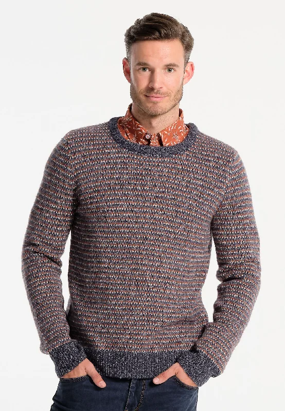 Pull homme bleu marine et brun