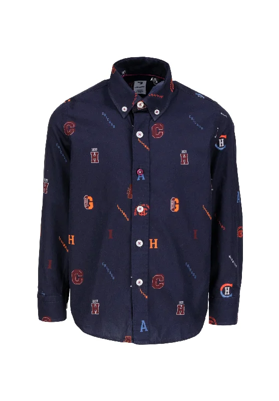 Chemise garçon bleue marine avec imprimé Chicago