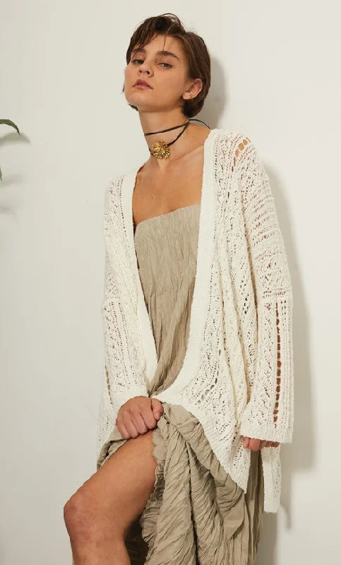 Autumn Cashmere Slubby Pointelle Cardigan - Starch