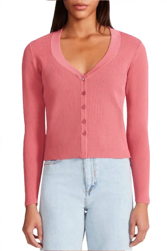 Button Up Cardigan In Pink