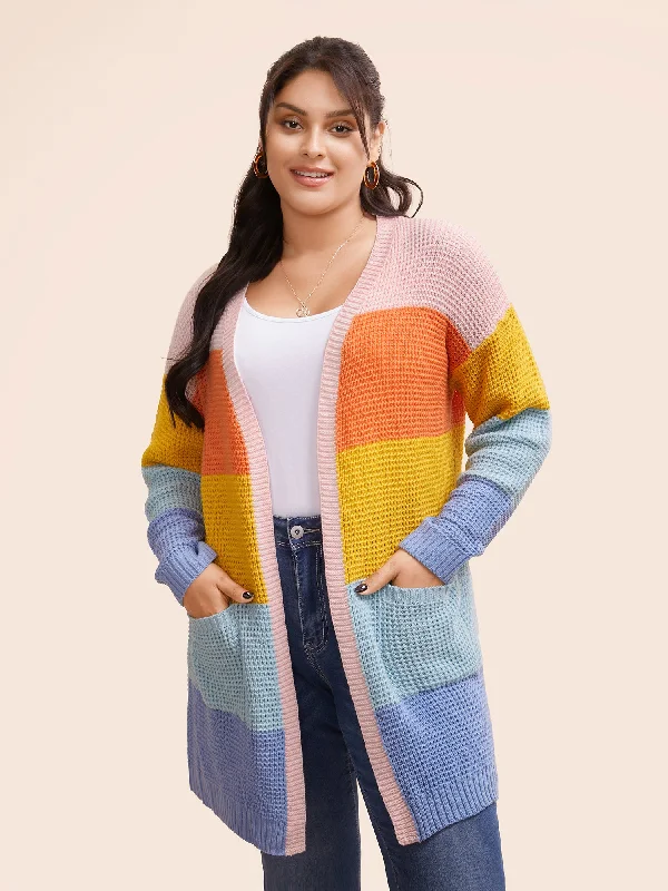 Colorblock Contrast Drop Shoulder Pocket Cardigan